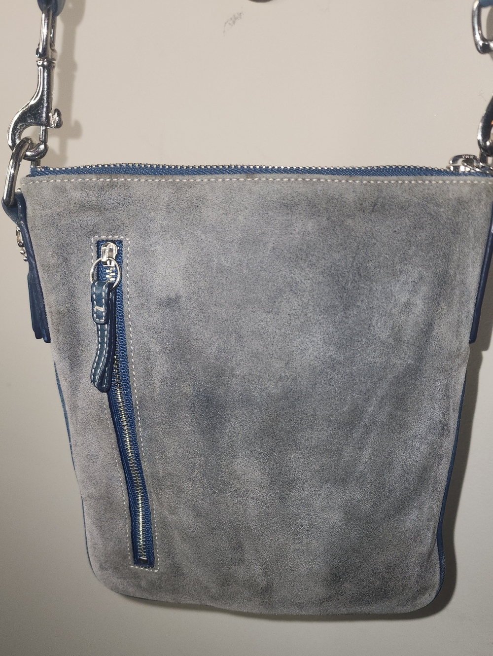 Coach Suede Crossbody Bag Buckle Gray Blue Style 4745 - Picture 11 of 16